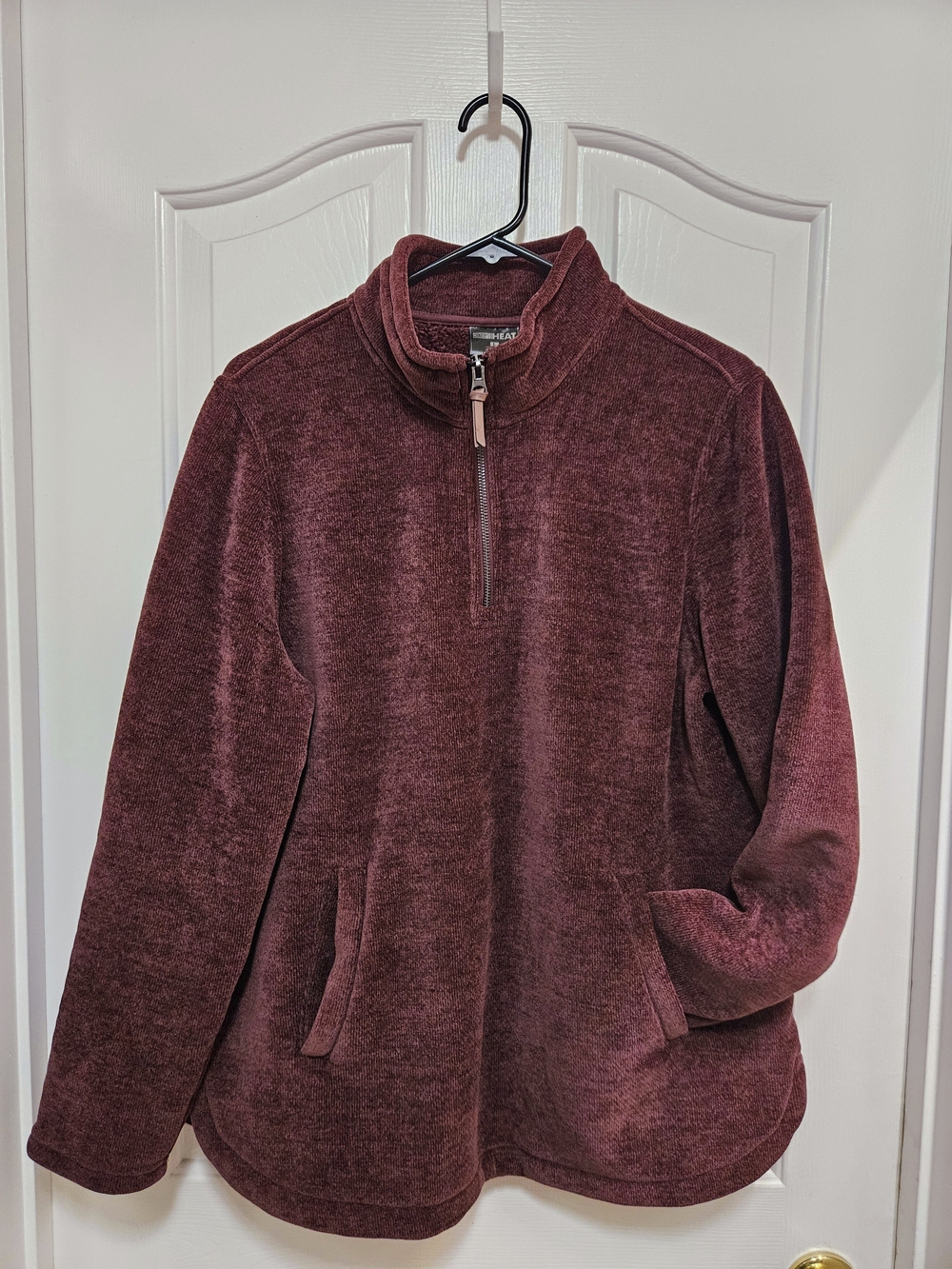 Half-Zip Plush Pullover Sweater - Burgundy Woman's quarter zip fleece- Large